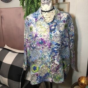 GRAFF floral sheer button down blouse
